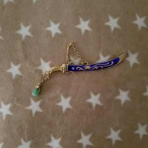 antique silver chinese sword pendant